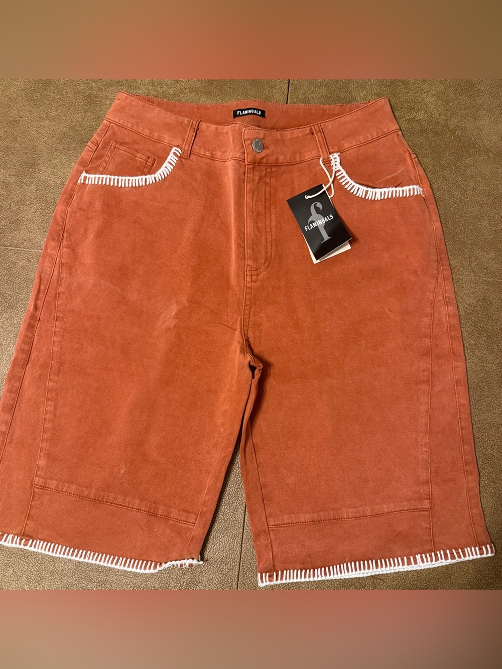 6/8 Medium Flamingals Women's Rust Orange Mid-Length Shorts, NWT, $30